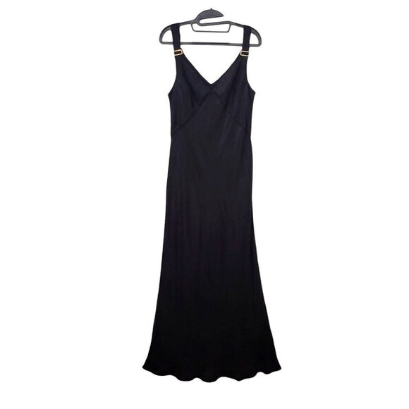 DISSH Kendall Black Cupro Slip Dress Long Bias-Cut Midi - Picture 3 of 13
